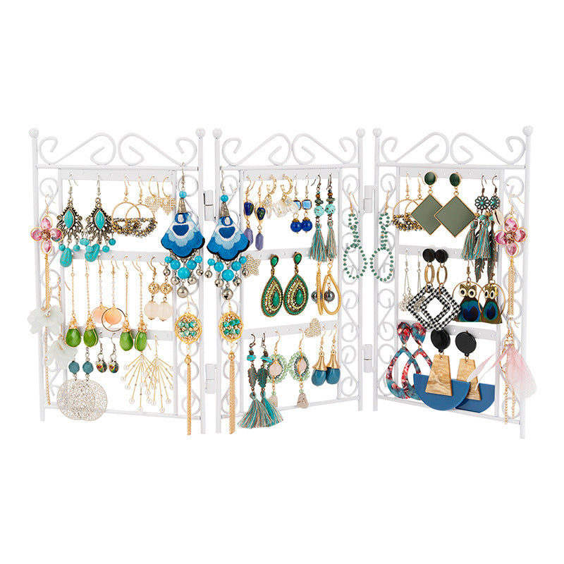 3-Door Metal Jewelry Stand - Necklace & Earring Organizer