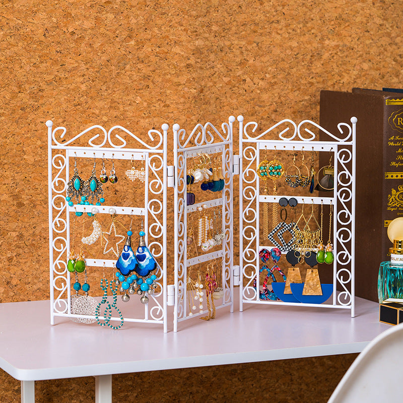 3-Door Metal Jewelry Stand - Necklace & Earring Organizer