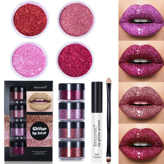 Glitter Lip Gloss Kit - Waterproof, Long-Lasting with Primer & Tint