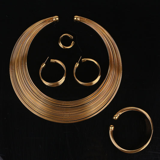 Bold Gold Bracelet & Hoop Jewelry Set