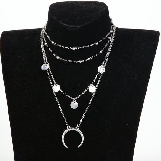 Crescent Horn Moon Lunar Goddess Layered Necklace