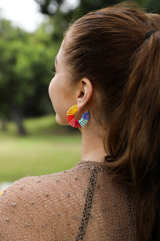 Colorful Vibrant Beaded Hoop Earrings