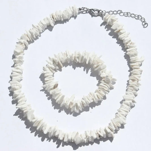 Boho Beach Shell Necklace & Bracelet Set”