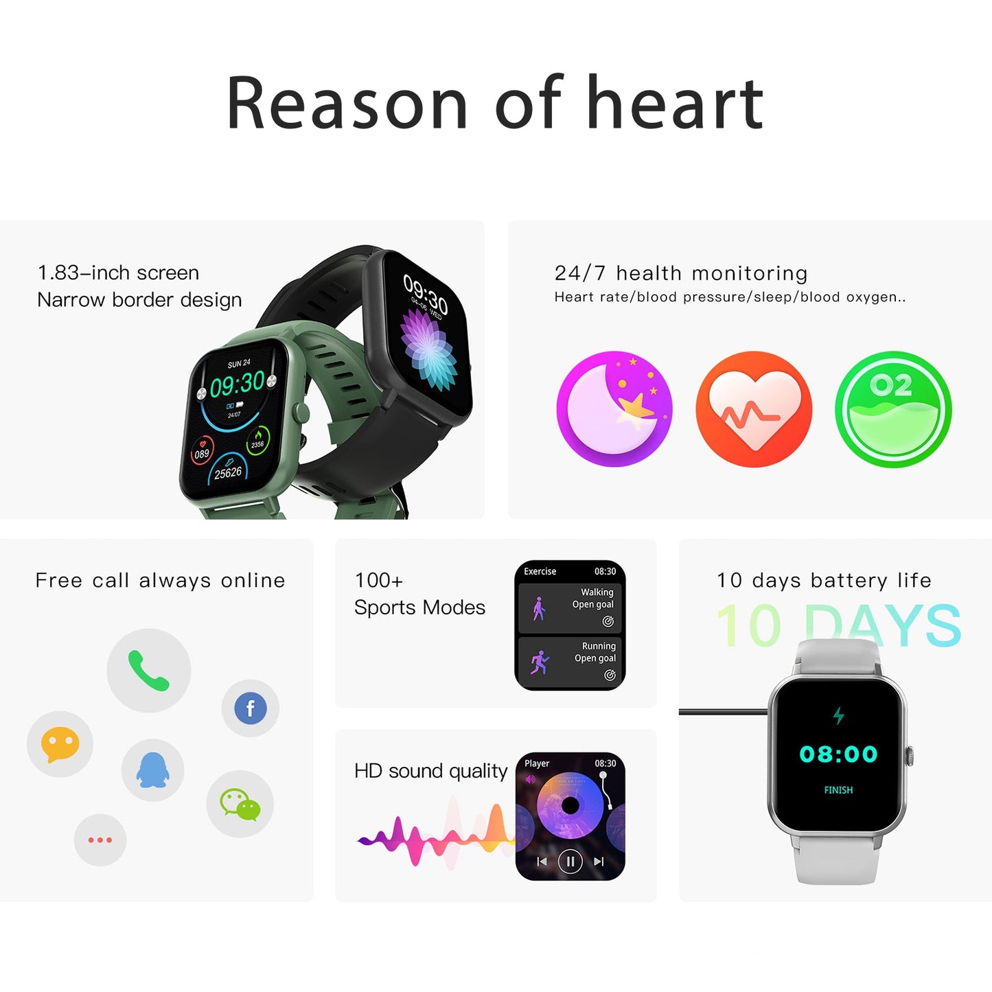 1.83” IP67 Waterproof Smart Watch & Fitness Tracker with Heart Rate Monitor